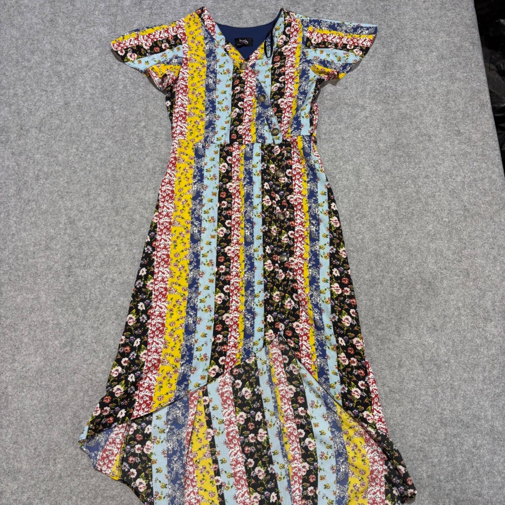 By & By Girl Floral Patchwork High Low Midi Dress Multicolor Size 16